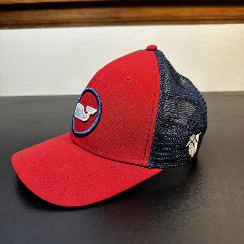 Vineyard Vines Hat Cap Snap Back One Size Mens Red Navy Mesh Trucker Whale
